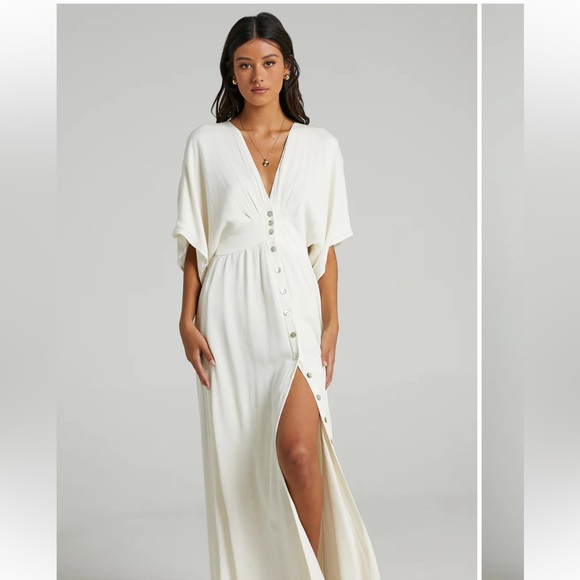 Showpo. Dresses & Skirts - Showpo sitting pretty maxi dress Cream Draped Fabric Top size 10 new